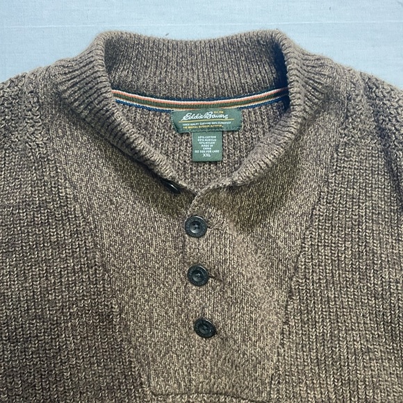 Eddie Bauer Men’s XXL 1/4 Button Pullover Thick Knit Sweater Brown. Pre-Owned. - Picture 2 of 7